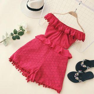 Pom Pom Off Shoulder Playsuit