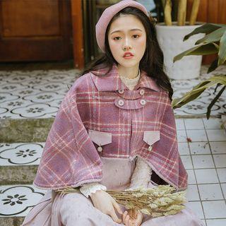 Plaid Crop Cape As Shown In Figure - One Size