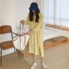 Plain Long-sleeve Loose-fit Shirtdress As Figure - One Size
