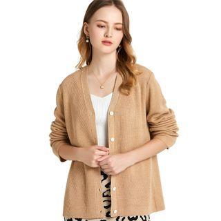 Plain Button Ribbed Light Cardigan