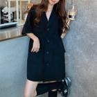 Elbow-sleeve Button-up Dress