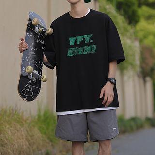 Short Sleeve Embroidered Lettering T-shirt