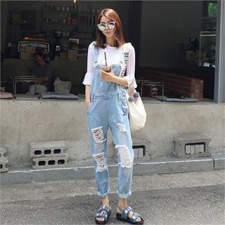 Distressed Jeans With Suspenders
