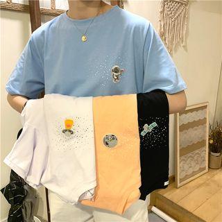 Planet Embroidered Loose-fit Short-sleeve T-shirt
