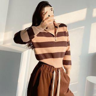 Half-zipper Striped Polo Sweater