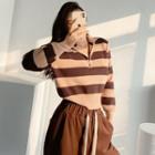 Half-zipper Striped Polo Sweater