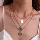 Alloy Tag Pendant Layered Necklace Gold - One Size