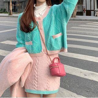 V-neck Cardigan / Knit Skirt