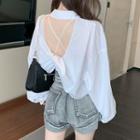 Plain Open Back Long-sleeve Cropped Shirt As Shown In Figure - One Size