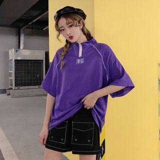 Short-sleeve Zip-front Lettering T-shirt