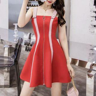 Wide Strap Zip-up A-line Dress