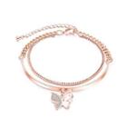 Fashion And Elegant Plated Rose Gold Butterfly Double Bracelet With Cubic Zirconia Rose Gold - One Size