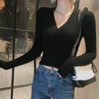 Long-sleeve Ribbed Cropped Knit Top