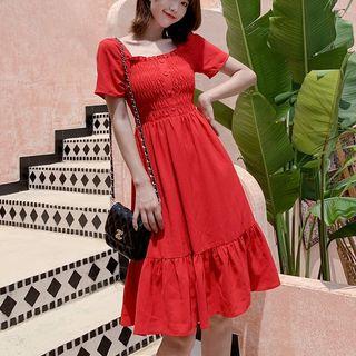Short-sleeve Midi Chiffon Dress / Strappy Dress
