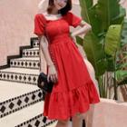 Short-sleeve Midi Chiffon Dress / Strappy Dress