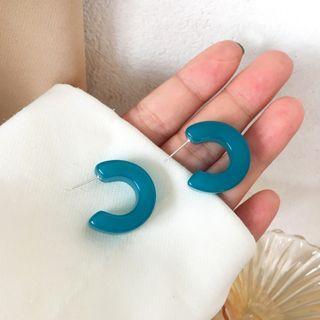 Resin Open Hoop Earring 1 Pair - S925silver Earrings - Green - One Size