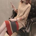 Mock Two-piece Long-sleeve Color Block Midi Knit Dress