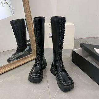 Lace-up Platform Block Heel Knee-high Boots