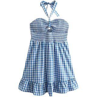 Sleeveless Halter-neck Plaid Mini A-line Dress