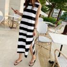 Striped Long Tank Dress Black - One Size