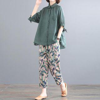 Plain Blouse / Print Harem Pants / Set