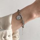 925 Sterling Silver Smiley Layered Bracelet Sl0156 - Silver - One Size