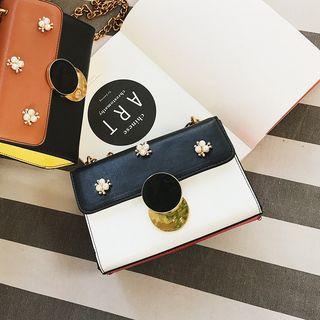 Faux Pearl Color Panel Crossbody Bag