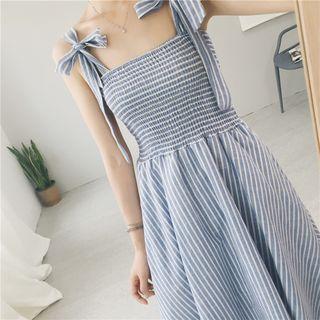 Striped Strappy Midi A-line Dress
