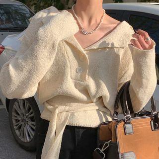 Tie-waist Cropped Polo Sweater