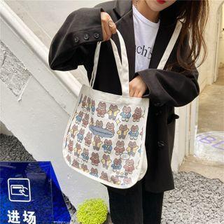 Bear Print Canvas Shopper Bag 3 Of Strap Shopper Bag - White - One Size