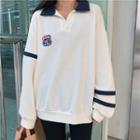 Contrast Stripe Badge Applique Polo Shirt