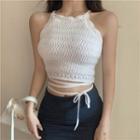 Sleeveless Tie-waist Knit Top White - One Size