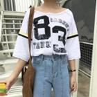3/4-sleeve Panel Printed T-shirt