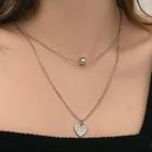 Alloy Heart & Bead Pendant Layered Necklace Set Of 2 - 0654a - Silver Ball - Gold & Silver Heart - Gold - One Size