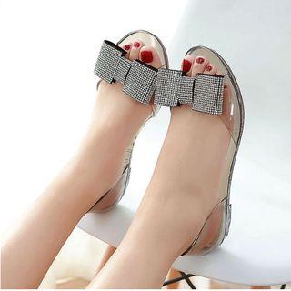 Pvc Rhinestone Open Toe Flats