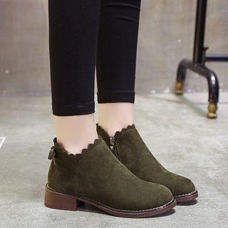 Low-heel Scalloped-trim Stitched Shoe Boots