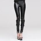 Faux-leather Mesh Panel Lace-up Punk Leggings