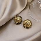 Embossed Alloy Disc Earring 1 Pair - 925 Silver Needle - Gold - One Size