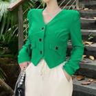 V-neck Cropped Cardigan / High Waist Wide Leg Pants