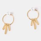Faux Pearl Alloy Hoop & Bar Fringed Earring Gold & White - One Size