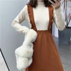 Mock Two-piece Color Panel Long-sleeve Knit Overall Dress