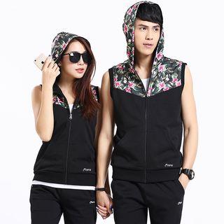 Couple Matching Floral Print Panel Hooded Vest