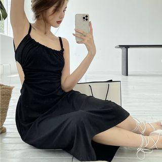 Double Strap Drawstring Plain Dress