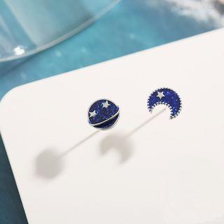 Non-matching 925 Sterling Silver Planet Moon & Star Earring 1 Pair - Planet Moon & Star Earring - One Size