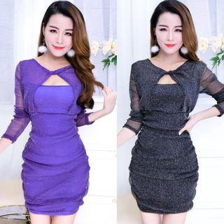 Cut Out Front Long Sleeve Mesh Dress