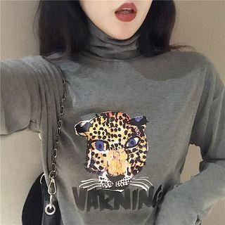 Turtleneck Leopard Long-sleeve T-shirt