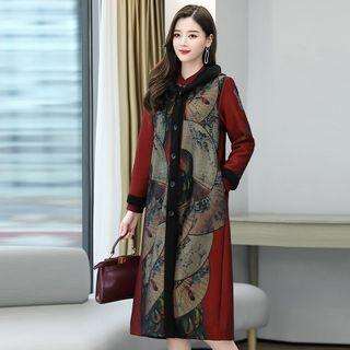 Set: Long-sleeve Floral Print Qipao + Coat