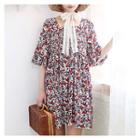 Square-neck Floral Pattern Empire Dress