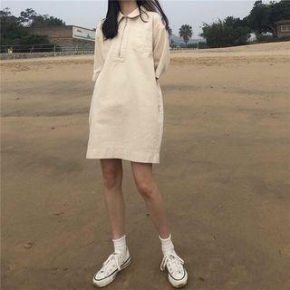 3/4-sleeve Mini Polo Dress Almond - One Size
