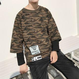 Mock Two-piece Camo Print Sweatshirt